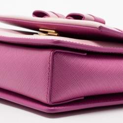 Pre Owned Salvatore Ferragamo Two Tone Pink Leather Mini Vara Shoulder Bag