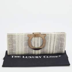 Pre Owned Salvatore Ferragamo White/Grey Waterskin Clutch