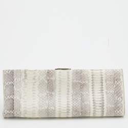 Pre Owned Salvatore Ferragamo White/Grey Waterskin Clutch