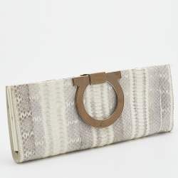 Pre Owned Salvatore Ferragamo White/Grey Waterskin Clutch