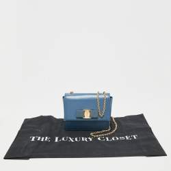 Pre Owned Salvatore Ferragamo Blue Leather Mini Ginny Crossbody Bag