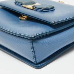 Pre Owned Salvatore Ferragamo Blue Leather Mini Ginny Crossbody Bag