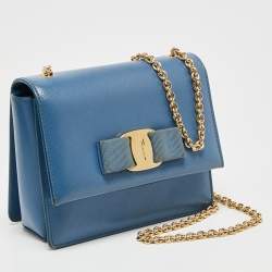 Pre Owned Salvatore Ferragamo Blue Leather Mini Ginny Crossbody Bag