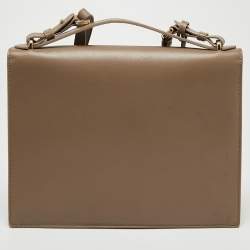 Pre Owned Salvatore Ferragamo Dark Beige Leather Gancio Lock Top Handle Bag