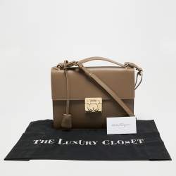 Pre Owned Salvatore Ferragamo Dark Beige Leather Gancio Lock Top Handle Bag