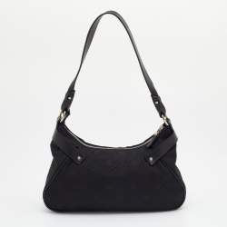 Pre Owned Salvatore Ferragamo Black Nylon And Leather Gancini Shoulder Bag