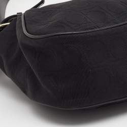 Pre Owned Salvatore Ferragamo Black Nylon And Leather Gancini Shoulder Bag
