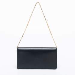 Pre Owned Salvatore Ferragamo Black Leather Thalia Chain Clutch