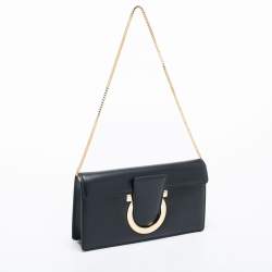 Pre Owned Salvatore Ferragamo Black Leather Thalia Chain Clutch