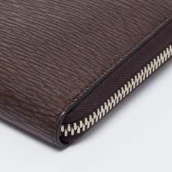 Pre Owned Salvatore Ferragamo Brown Leather Zip Around Wallet