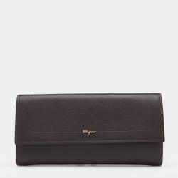 Pre Owned Salvatore Ferragamo Dark Brown Leather Continental Wallet