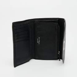 مملوكة مسبقًا Salvatore Ferragamo Black Grained Leather Gancini Trifolfd Wallet