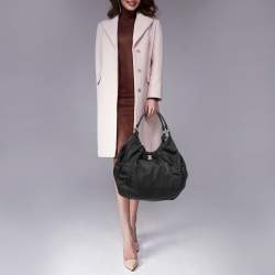 Pre Owned Salvatore Ferragamo Black Nylon and Patent Leather Hobo