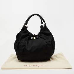 Pre Owned Salvatore Ferragamo Black Nylon and Patent Leather Hobo