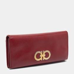 Salvatore Ferragamo Red Leather Double Gancio Continental Wallet