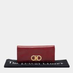 Salvatore Ferragamo Red Leather Double Gancio Continental Wallet