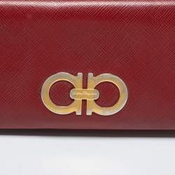 Salvatore Ferragamo Red Leather Double Gancio Continental Wallet