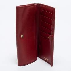Salvatore Ferragamo Red Leather Double Gancio Continental Wallet