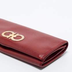 Salvatore Ferragamo Red Leather Double Gancio Continental Wallet