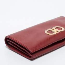 Salvatore Ferragamo Red Leather Double Gancio Continental Wallet