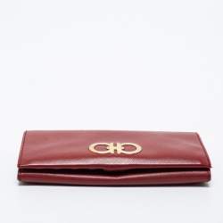 Salvatore Ferragamo Red Leather Double Gancio Continental Wallet