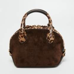 Pre Owned Salvatore Ferragamo Brown/Beige Calf Hair and Suede Fiamma Satchel