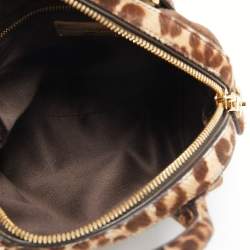 Pre Owned Salvatore Ferragamo Brown/Beige Calf Hair and Suede Fiamma Satchel