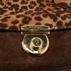 Pre Owned Salvatore Ferragamo Brown/Beige Calf Hair and Suede Fiamma Satchel