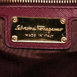 Pre Owned Salvatore Ferragamo Purple Leather Vara Bow Chain Shoulder Bag