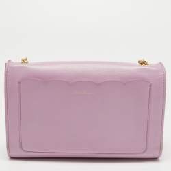 Pre Owned Salvatore Ferragamo Light Pink Leather Floral Flap Chain Shoulder Bag