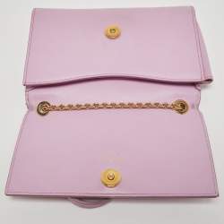 Pre Owned Salvatore Ferragamo Light Pink Leather Floral Flap Chain Shoulder Bag