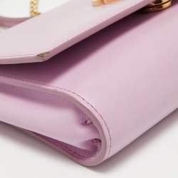 Pre Owned Salvatore Ferragamo Light Pink Leather Floral Flap Chain Shoulder Bag
