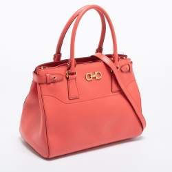 Pre Owned Salvatore Ferragamo Pink Leather Medium Batik Tote