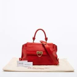 Pre Owned Salvatore Ferragamo Red Leather Sofia Top Handle Bag