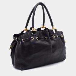 Pre Owned Salvatore Ferragamo Black Leather Sonia Tote