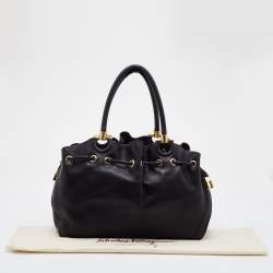 Pre Owned Salvatore Ferragamo Black Leather Sonia Tote