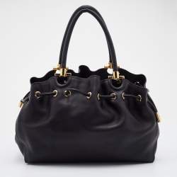 Pre Owned Salvatore Ferragamo Black Leather Sonia Tote