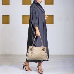 Pre Owned Salvatore Ferragamo Beige Leather Gancini Chain Tote