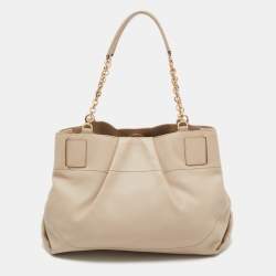 Pre Owned Salvatore Ferragamo Beige Leather Gancini Chain Tote