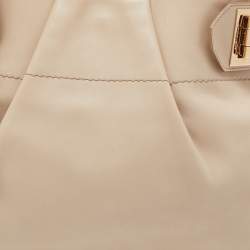 Pre Owned Salvatore Ferragamo Beige Leather Gancini Chain Tote