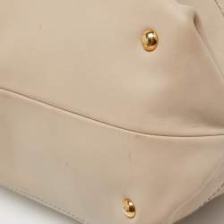 Pre Owned Salvatore Ferragamo Beige Leather Gancini Chain Tote