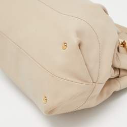 Pre Owned Salvatore Ferragamo Beige Leather Gancini Chain Tote