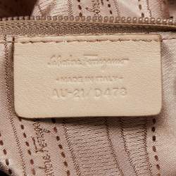 Pre Owned Salvatore Ferragamo Beige Leather Gancini Chain Tote