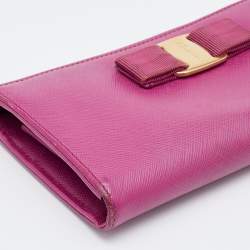 Salvatore Ferragamo Pink Saffiano Leather Vara Bow Zip Continental Wallet