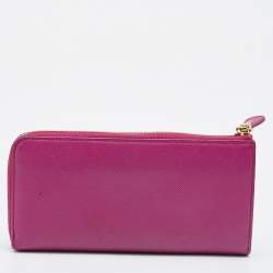 Salvatore Ferragamo Pink Saffiano Leather Vara Bow Zip Continental Wallet