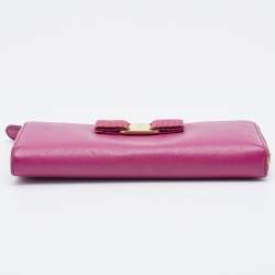 Salvatore Ferragamo Pink Saffiano Leather Vara Bow Zip Continental Wallet