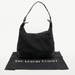 Pre Owned Salvatore Ferragamo Black Gancini Canvas and Leather Shoulder Bag