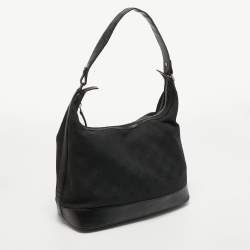 Pre Owned Salvatore Ferragamo Black Gancini Canvas and Leather Shoulder Bag