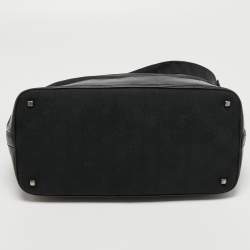 Pre Owned Salvatore Ferragamo Black Gancini Canvas and Leather Shoulder Bag