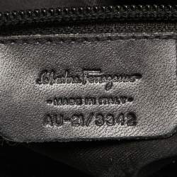 Pre Owned Salvatore Ferragamo Black Gancini Canvas and Leather Shoulder Bag